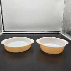 Set of 2 Fire King Peach Lustre 1.5 qt Casserole and 8" Pie/Casserole Dish # 450